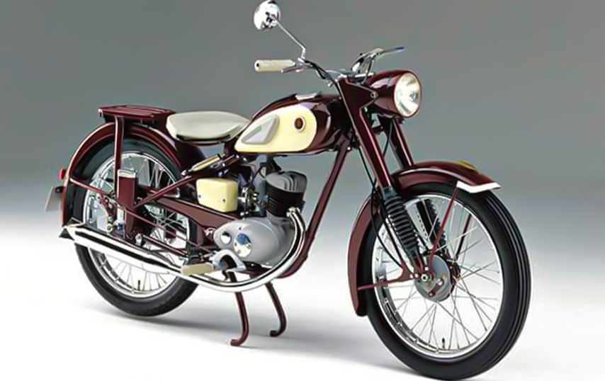 Imagen de la legendaria Yamaha YA-1, la primera motocicleta de la icónica marca japonesa, destacando su diseño atemporal y su contribución al mundo del motociclismo.